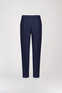 Pantalon à plis en lin marine