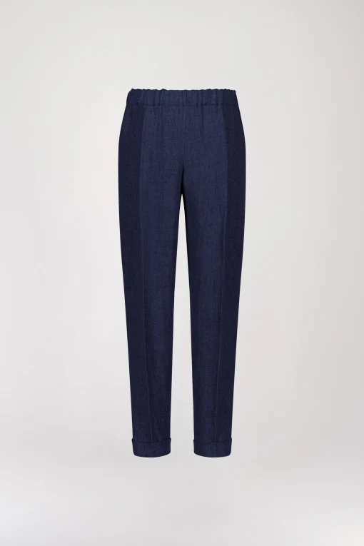 Pantalon à plis en lin marine