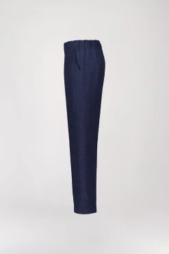 Pantalon à plis en lin marine