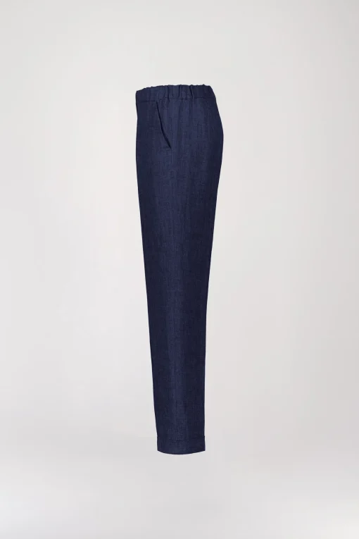 Pantalon à plis en lin marine