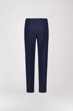 Pantalon à plis en lin marine