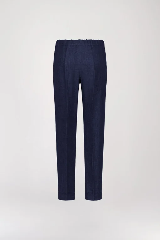 Pantalon à plis en lin marine