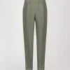 Pantalon à plis en lin vert pale
