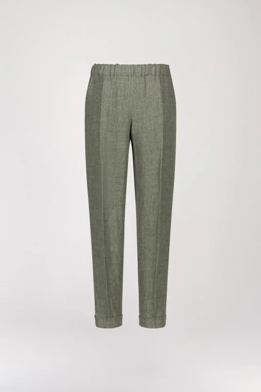 Pantalon à plis en lin vert pale