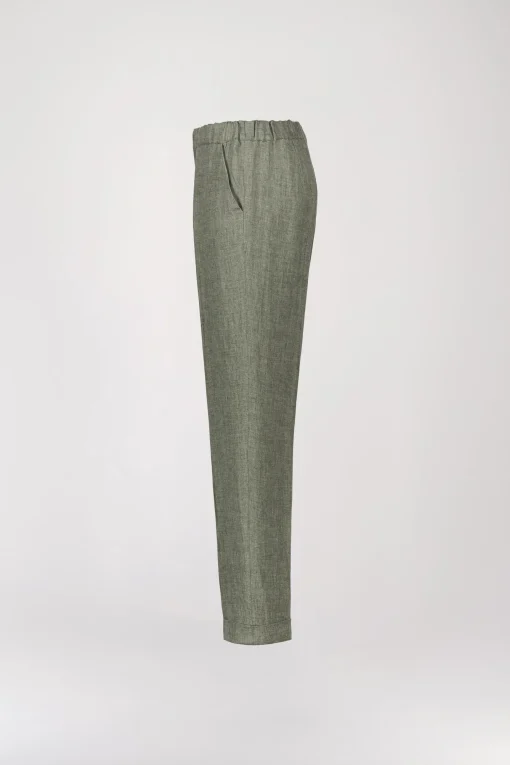 Pantalon à plis en lin vert pale