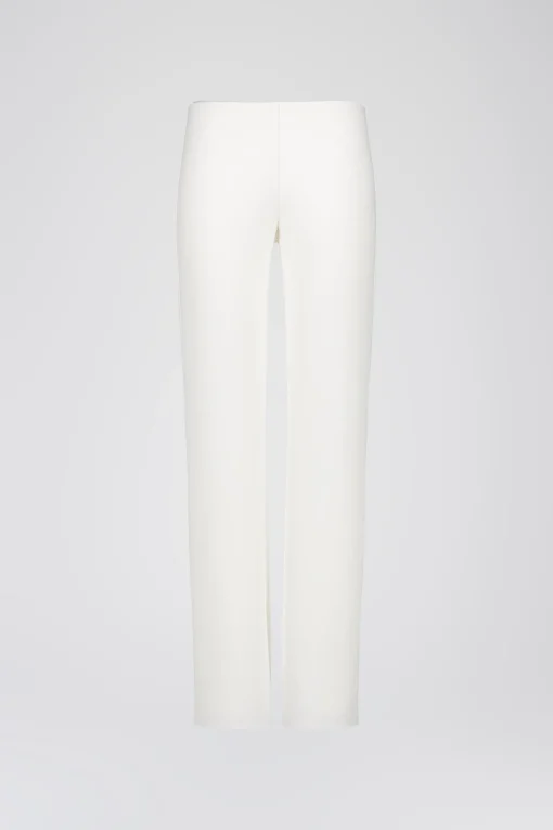 Pantalon droit en crêpe blanc cassé
