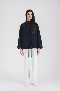 Pantalon droit en crêpe blanc cassé