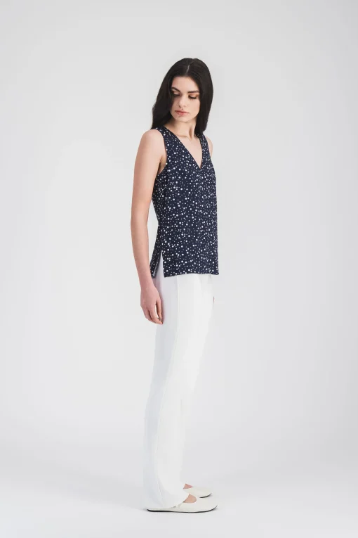 Pantalon droit en crêpe blanc cassé