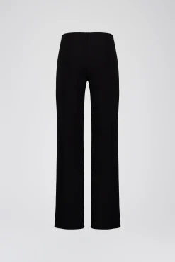 Pantalon droit en crêpe noir avec elastique à la taille