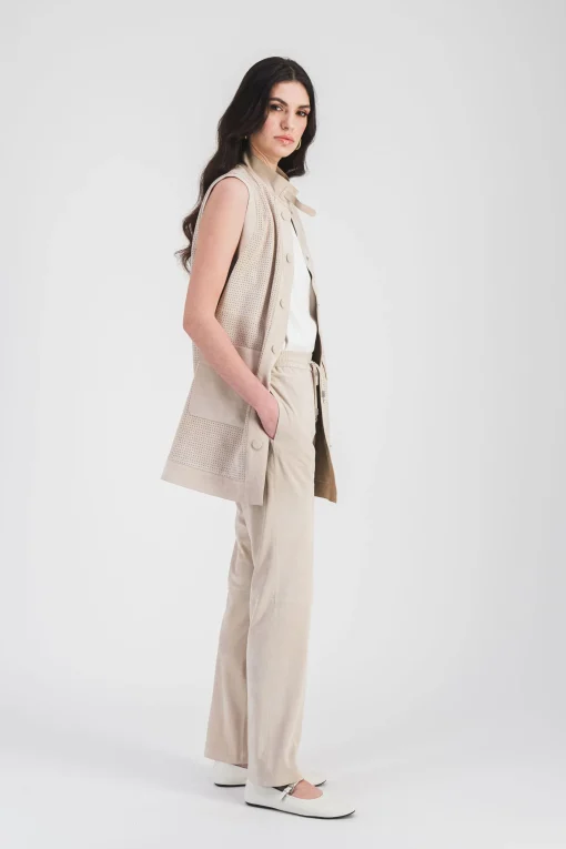 Pantalon droit en daim beige clair