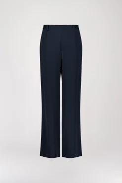 Pantalon droit en soie marine