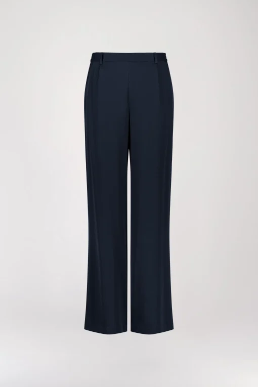 Pantalon droit en soie marine