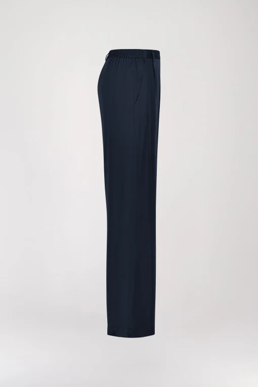 Pantalon droit en soie marine