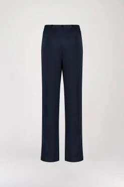 Pantalon droit en soie marine
