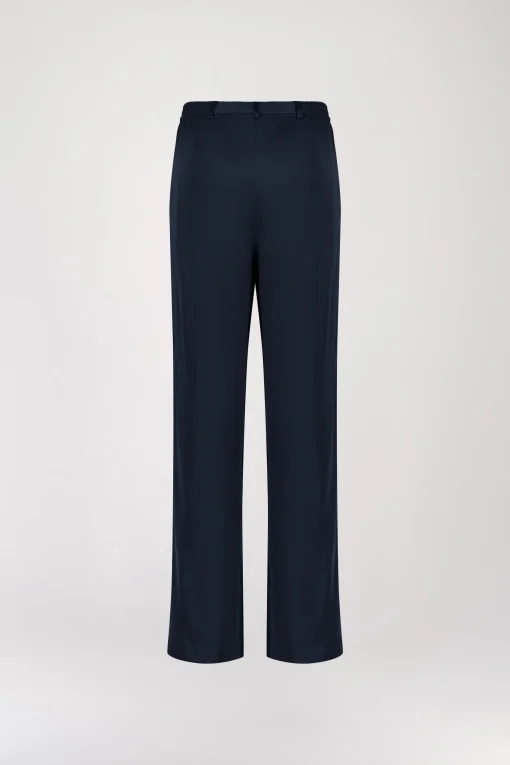 Pantalon droit en soie marine