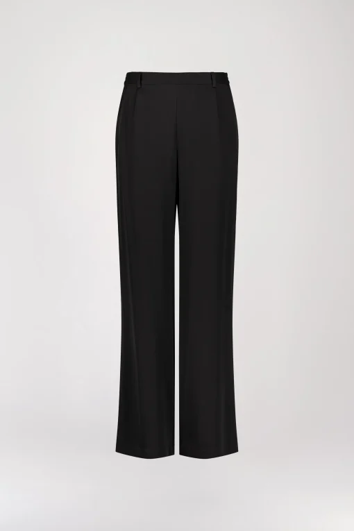 Pantalon droit en soie noir