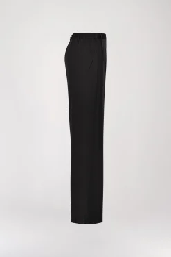 Pantalon droit en soie noir