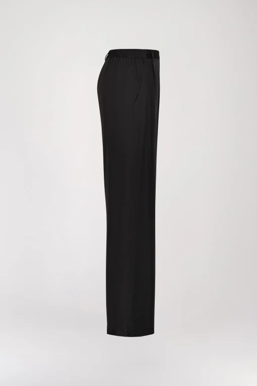 Pantalon droit en soie noir