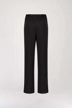 Pantalon droit en soie noir