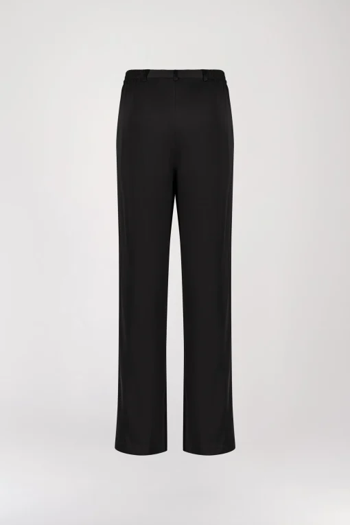 Pantalon droit en soie noir