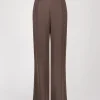 Pantalon droit en soie taupe moyen