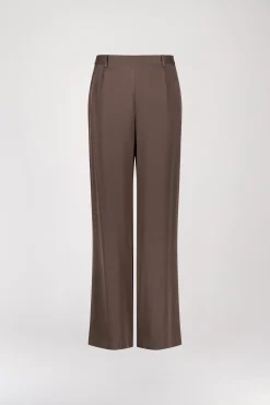 Pantalon droit en soie taupe moyen