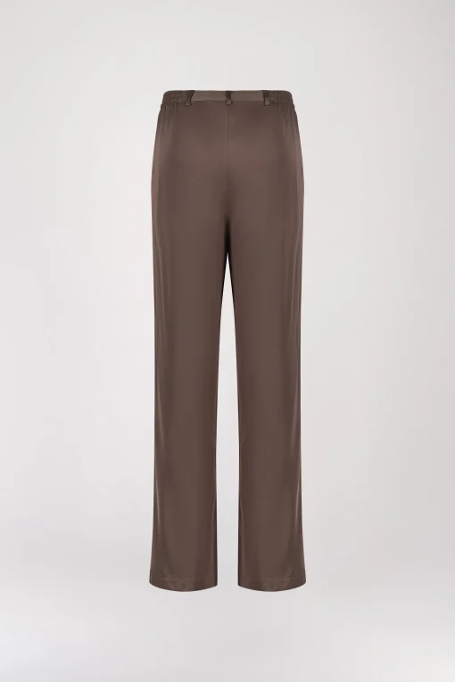 Pantalon droit en soie taupe moyen