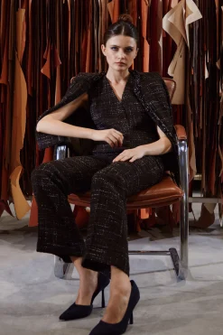 Pantalon Droit en Tweed Ébène