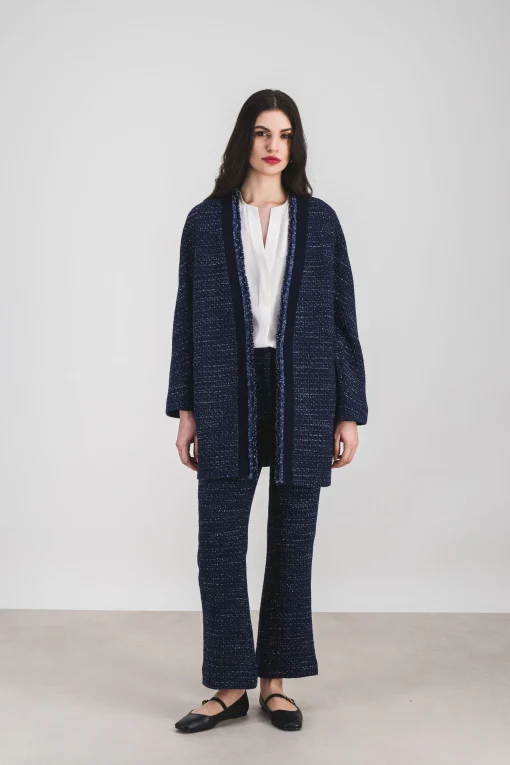 Pantalon droit en tweed marine