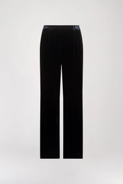 Pantalon Droit en Velours de Soie Bleu Marine