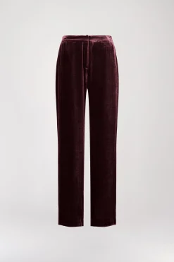Pantalon droit en velours grenat