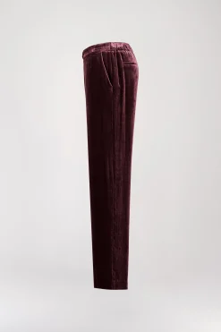 Pantalon droit en velours grenat