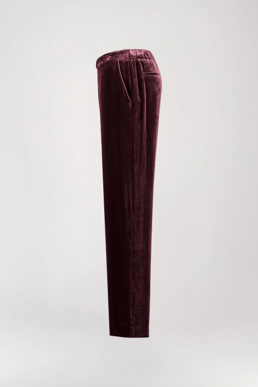 Pantalon droit en velours grenat