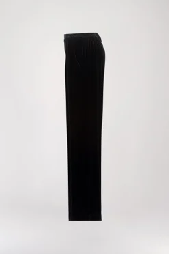 Pantalon Droit en Velours de Soie Bleu Marine