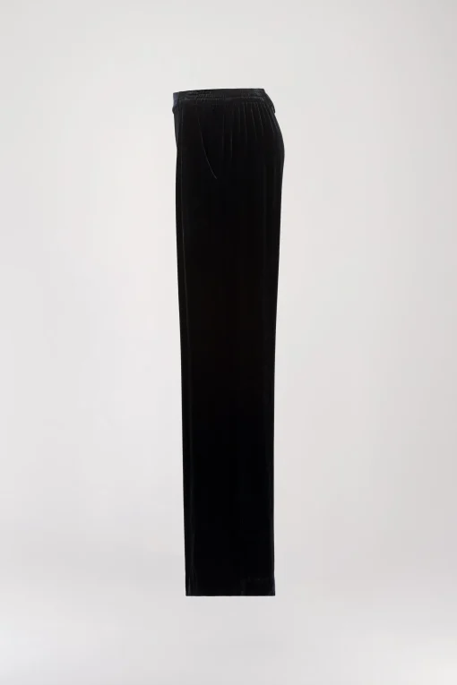 Pantalon Droit en Velours de Soie Bleu Marine