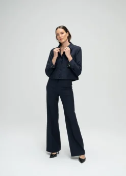 Pantalon droit fluide marine