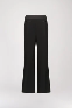 Pantalon Droit Noir avec Détails Satinés