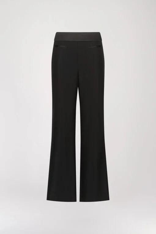 Pantalon Droit Noir avec Détails Satinés