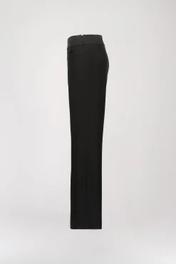 Pantalon Droit Noir avec Détails Satinés