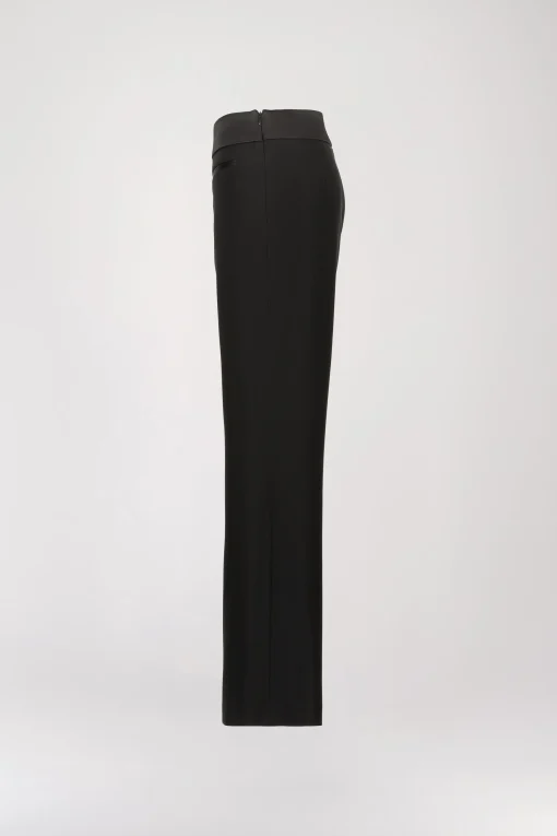 Pantalon Droit Noir avec Détails Satinés