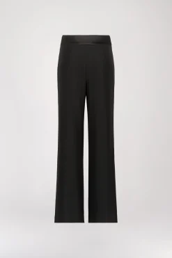 Pantalon Droit Noir avec Détails Satinés