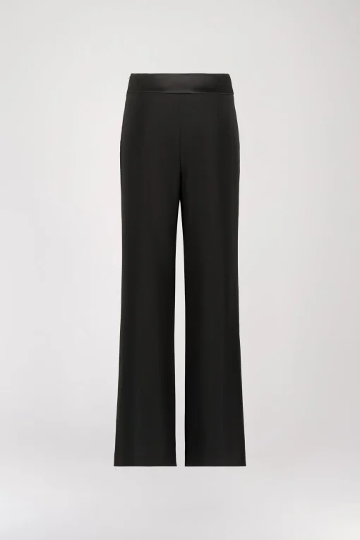 Pantalon Droit Noir avec Détails Satinés
