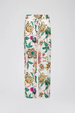 Pantalon fluide en satin de soie imprimé floral
