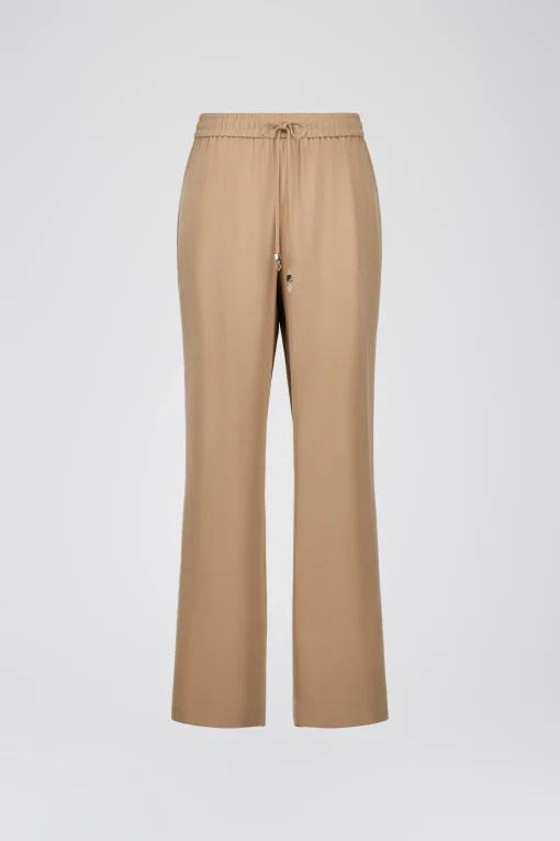 Pantalon fluide en soie beige