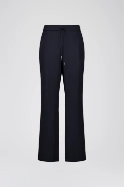 Pantalon fluide en soie marine avec taille elastique