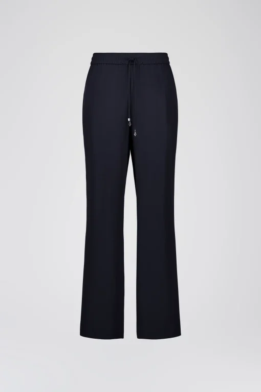 Pantalon fluide en soie marine avec taille elastique