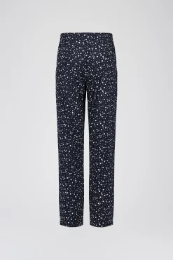 Pantalon fluide en soie marine imprimé pois