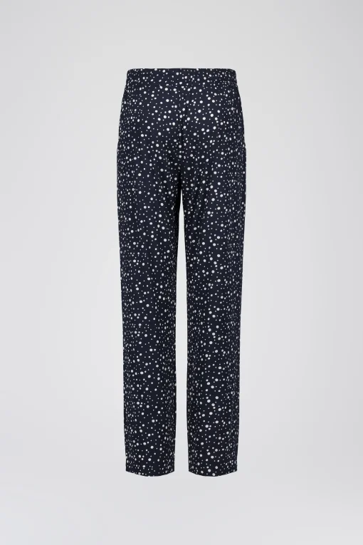 Pantalon fluide en soie marine imprimé pois