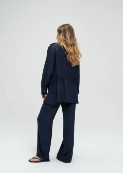 Pantalon fluide en soie marine