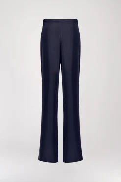 Pantalon fluide en soie marine